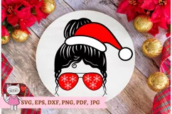 Christmas messy bun svg, Mom Life Santa Hat Svg Product Image 1