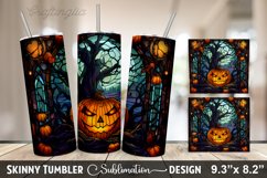 Stained Glass Window With Pumpkins And A House - 20oz Skinny Product Image 1
