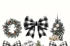 Watercolor Checkered Bow PNG | Christmas Coquette Buffalo Product Image 2
