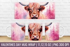 Valentines Day Highland Cow Mug Wrap|Mug Watercolor Design Product Image 1