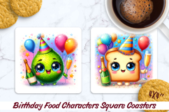 Birthday Food Square Coaster PNG 4x4, Sublimation Design. Product Image 1