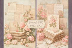 Floral scrapbook backgrounds. Shabby chic junk journal kit. Product Image 1