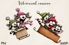 Whimsical Christmas Raccoon clipart, Sublimation PNG. Product Image 1