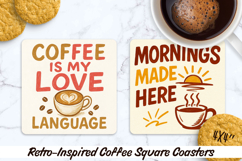 Retro-Inspired Style Coffee Square Coasters. Sublimation PNG Product Image 1
