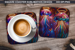 Jellyfish Coaster Sublimation, Valentine Coaster PNG Design Product Image 1