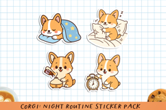 Corgi Night Routine Printable Stickers. PNG. Product Image 1