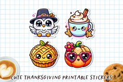 Cute Kawaii Thanksgiving Stickers | Fall Sticker Sheet PNG Product Image 1