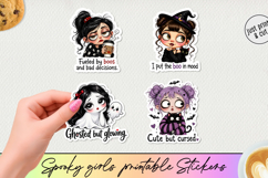 Spooky Girl Printable Stickers 4 Halloween PNGs. Product Image 1