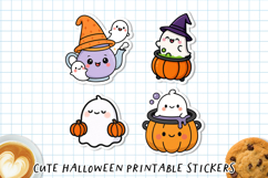 Cute Halloween Ghost Stickers | Printable Kawaii Spooky PNG Product Image 1