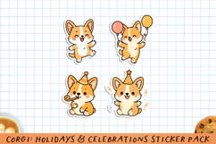 Corgi Holidays &amp; Celebrations Printable Stickers. PNG. Product Image 1