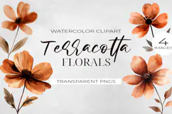 Watercolor Terracotta Flowers Clipart, PNG. Product Image 1