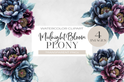 Moody Purple Peony Clipart , Watercolor PNG. Product Image 1