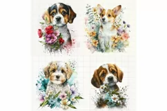 5 Cute Puppy Portrait, Dog Watercolor Drawing, 5 Dogs Png Product Image 2