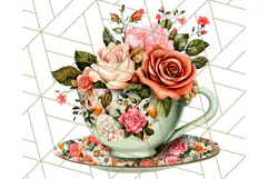 Vintage Floral Teacup Clipart PNG, Blooming Teacups Clip Art Product Image 5