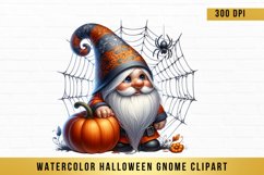 Watercolor Halloween Gnome Clipart, Halloween Gnome png Product Image 1