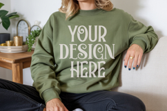 Military Green Gildan 18000 Mockup, Sweatshirt Crewneck Mock Product Image 1