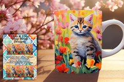 Vibrant Kitty and Flowers Mug Wrap Product Image 1