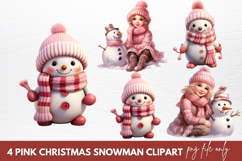 Pink Christmas Snowman Clipart Sublimation Product Image 1