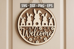 Easter Bunny Welcome SVG, Round Door Hanger SVG Product Image 1