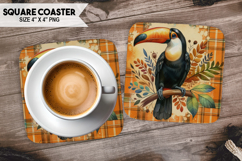 Toucan, Birds &amp; Others, Buffalo Plaid Square Coaster PNG Product Image 1