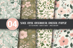 Sage Rose Botanical Digital Paper Product Image 1