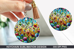 Flower Keychain Sublimation - Spring Keychain PNG Design Product Image 1