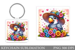 Cute Parrot Keychain. Parrot Flowers Keychain Sublimation Product Image 1