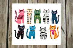 Colorful Cats | 4 Skinny tumbler sublimation designs PL2 Product Image 5