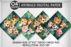 Animals Seamless Digital Paper, Flowers Background Product Image 1