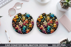 Flower Car Coaster Sublimation| Autumn Flowers Coaster PNG Product Image 1