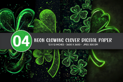Neon Glowing Clover Digital Paper Product Image 1