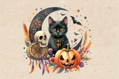 Watercolor Halloween Spooky Cat PNG sublimation Product Image 2