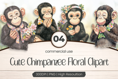 Cute Chimpanzee Floral Clipart PNG Product Image 1