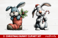 2 Christmas Bunny Clipart Set | Cute Holiday Bunny PNG Illus Product Image 1