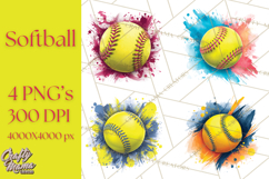 Softball Clipart PNG with Team Color Paint Splash Design Product Image 1