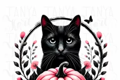 Black Cat with Pink Pumpkin PNG, Halloween Art, Gothic Cat Product Image 3
