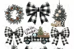 Watercolor Checkered Bow PNG | Christmas Coquette Buffalo Product Image 3