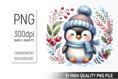 Christmas Penguin Clipart PNG, Festive Penguin Sublimation Product Image 1