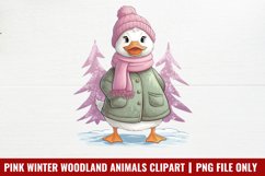 Pink Winter Woodland Animals Clipart PNG Product Image 1