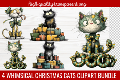 4 Whimsical Christmas Cats Clipart | Cute Festive Cat PNG Product Image 1