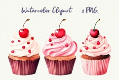 Cherry Cupcake Clipart PNG Sublimation Baking Clipart Product Image 1