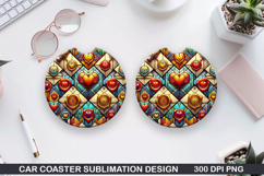 Love Heart Car Coaster Sublimation| Valentine Coaster PNG Product Image 1