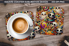 Ghost Coaster Sublimation, Halloween Coaster PNG Design Product Image 1