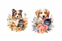 Cat with Dog Watercolor cliparts |Cat with Dog Illustration Product Image 3