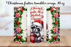Christmas festive Raccoon Tumbler Wrap|Sublimation PNG. Product Image 1
