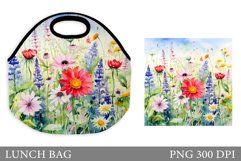 Flowers Lunch Bag Sublimation. Wildflowers Lunch Bag Design Product Image 1