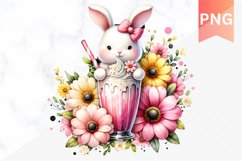 Easter Bunny And Milkshake Flowers Sublimation - Clipart PNG Product Image 1