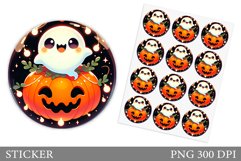 Cute Ghost Sticker Template. Cute Halloween Sticker Design Product Image 1