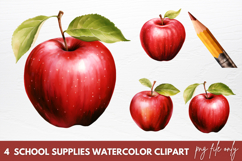 School Supplies Watercolor Clipart, Back to School Clipart Product Image 1