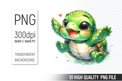 Cute Turtle Clipart PNG, Printable Animals, Wildlife Design Product Image 1